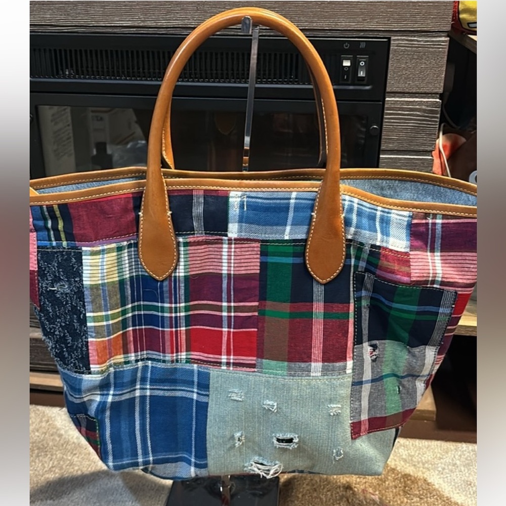 Polo Ralph Lauren Bellport Madras Tote Distressed Patchwork